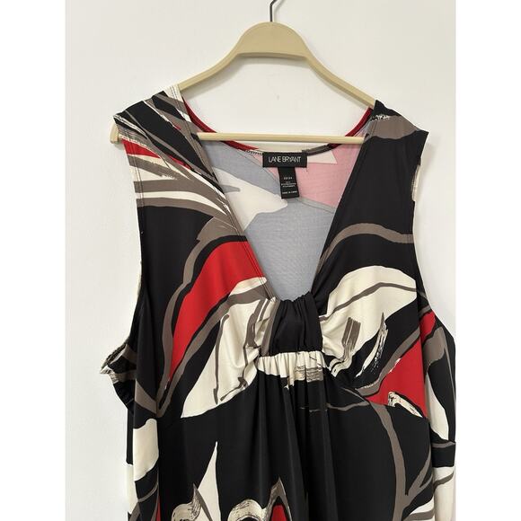 Lane Bryant Floral Maxi Dress Tiered Black Red Babydoll Slinky Stretch Sz 22/24 - Picture 3 of 9